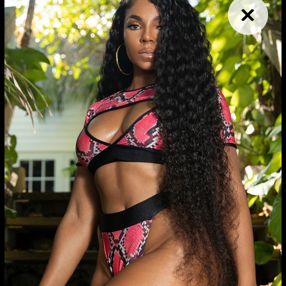 Pretty Little things, hot pink black white snake 3 piece swimsuit set cover up
